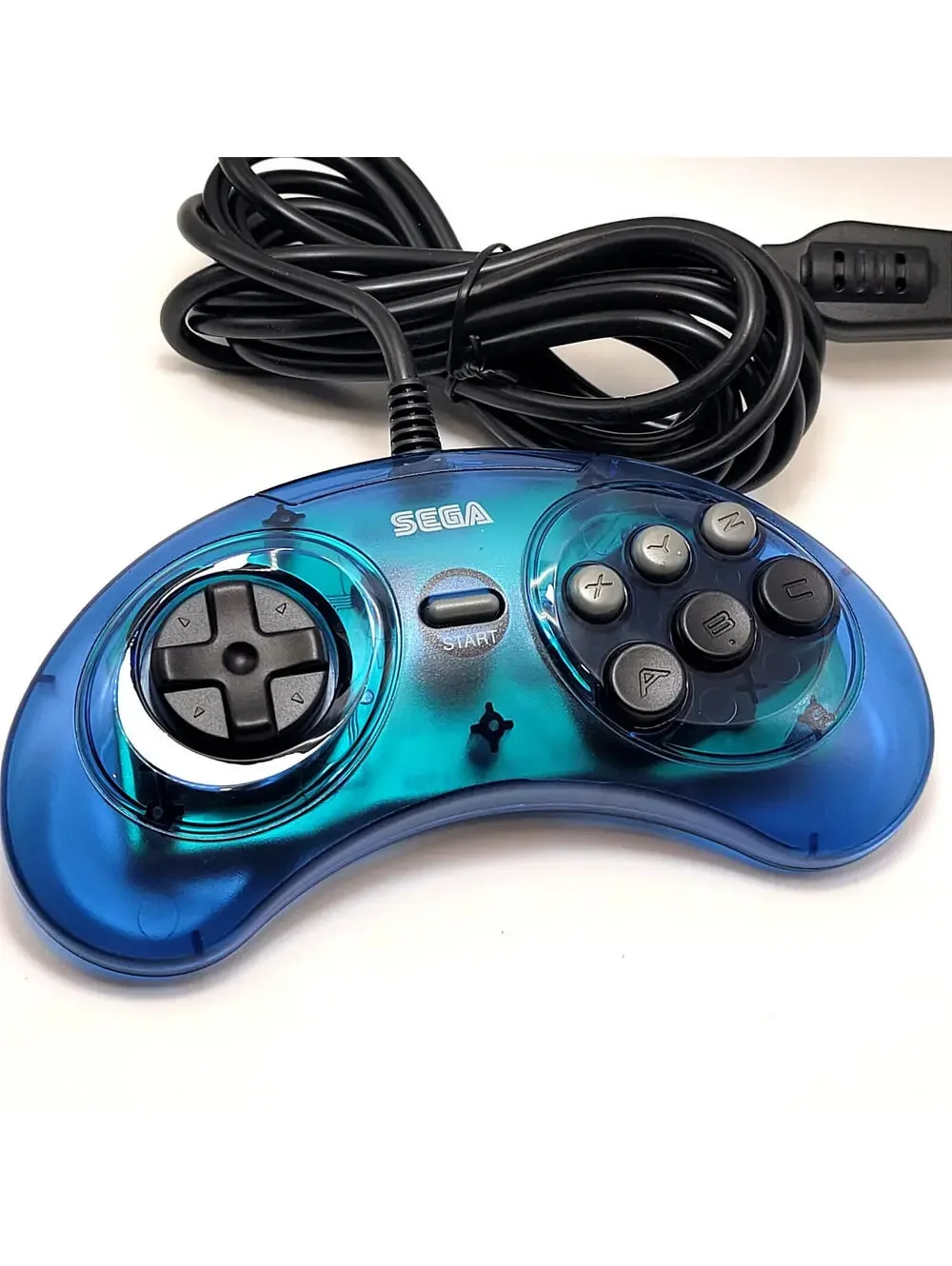 Retro-Bit Official Sega Genesis Controller 6-Button Arcade Pad - Clear Blue